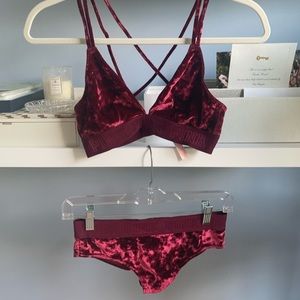 Maroon Velour Bra and Panty Set